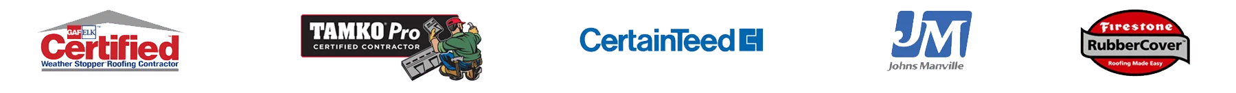 Our Partners: Certified, Tamko Pro, Certain Teed, JM Johns Manville, Firestone Rubber Headr